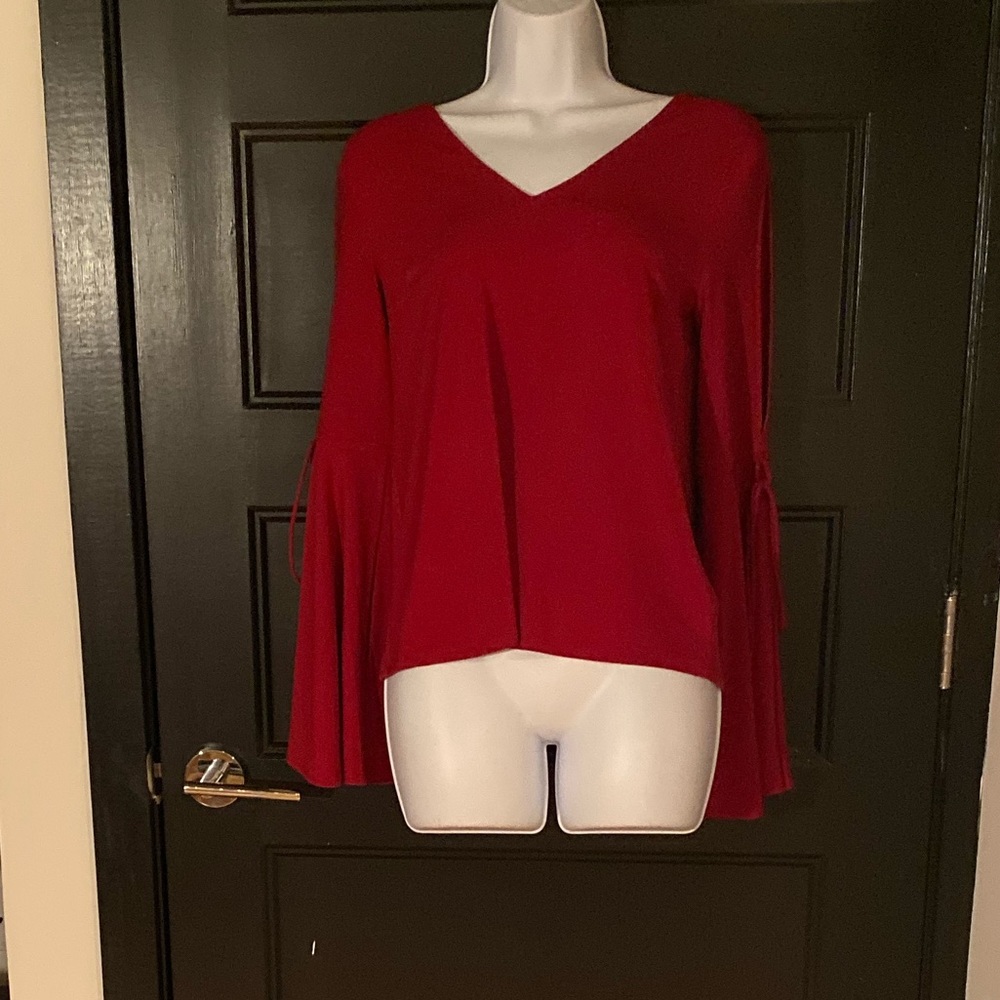Deep Red Blouse With Flaired Open Sleeves - image 1